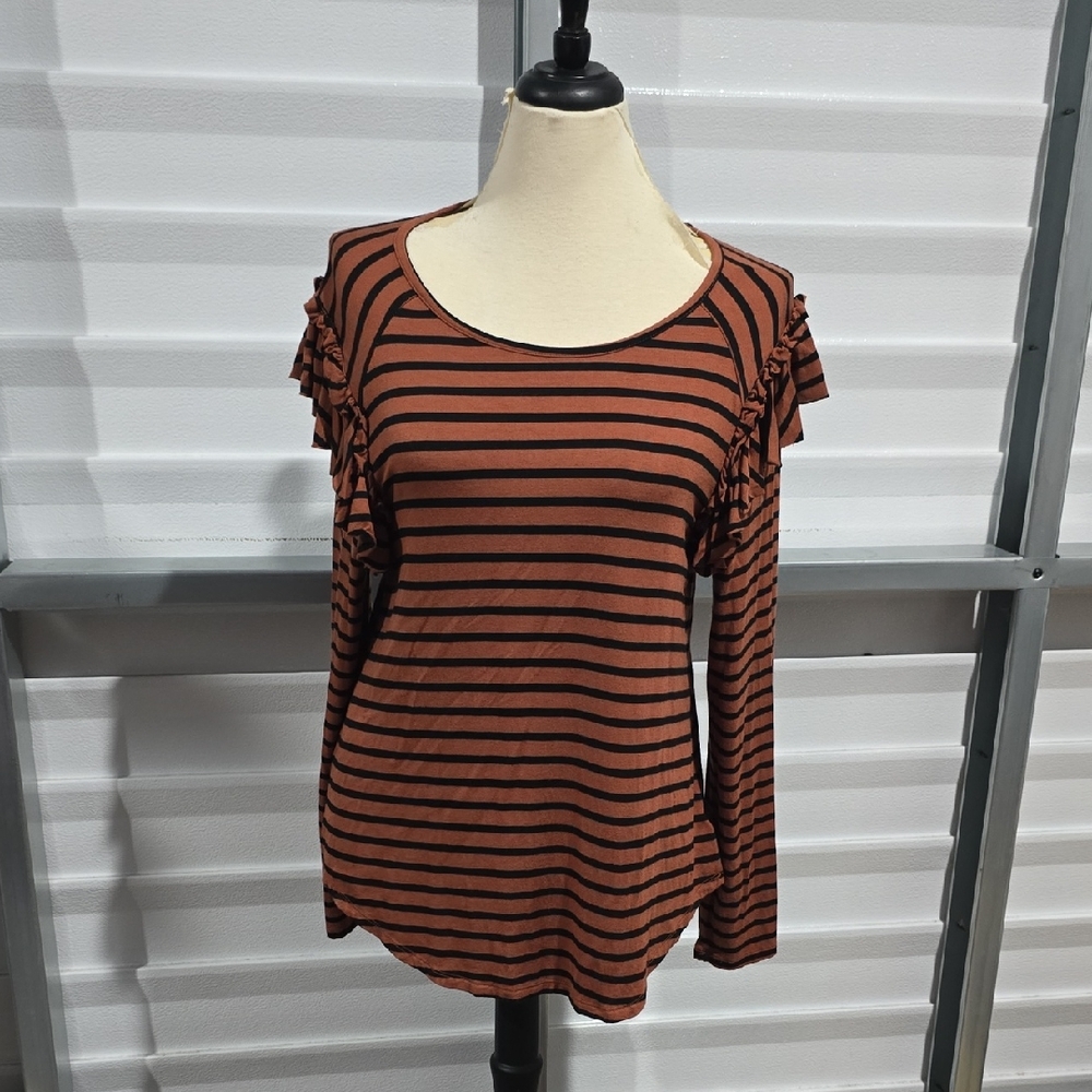 Cupio Brown and Black Striped Long‎ Sleeve Top Size Large